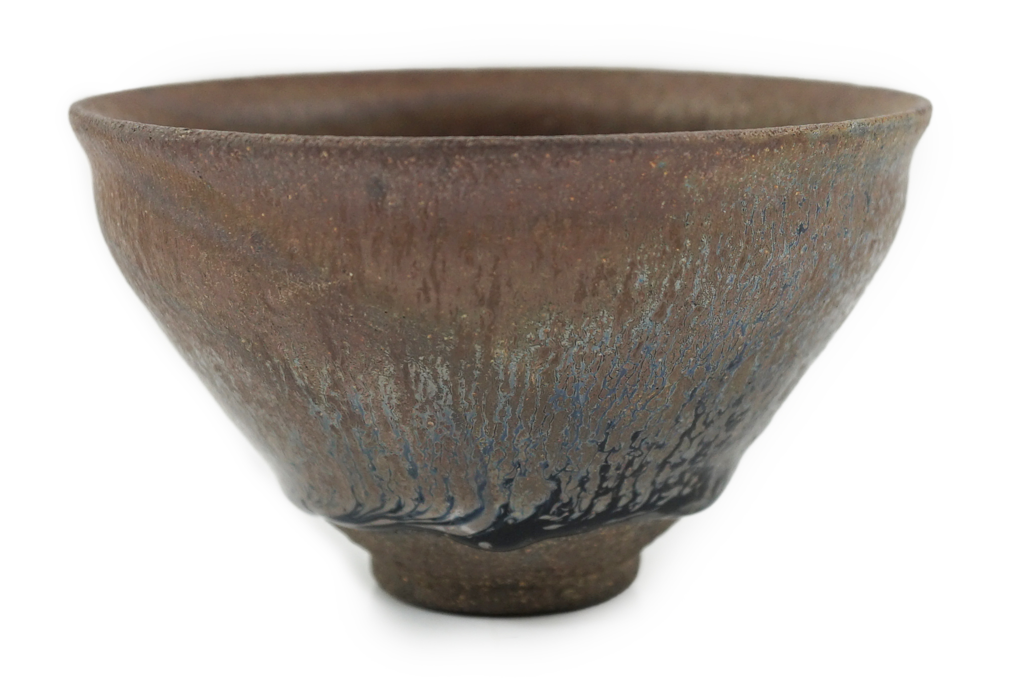 A Chinese 'hares fur' pottery bowl, Song Dynasty with a thick glaze pooling above the unglazed base, 12.2cm diameter. Provenance - Robert Ricketts collection. Condition - good